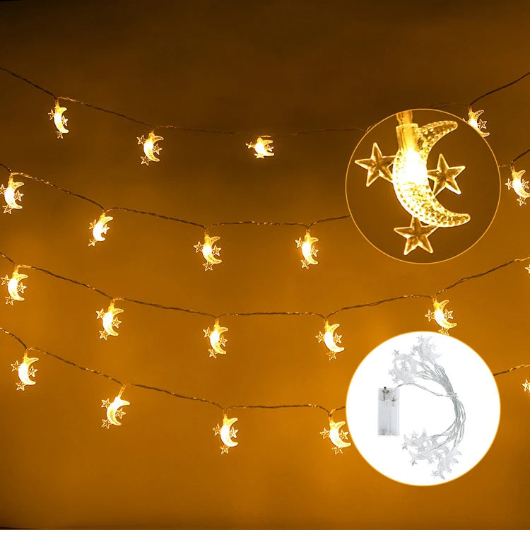 Moon Star Eid Mubarak String Light 2023 Ramadan Decoration for Home Ramadan Kareem Islam Muslim Party Decor Eid Al Adha Gifts