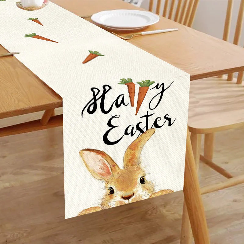 2024 Easter Rabbit Table Runner Linen Bunny Dining Table Cloth Placemat Spring Holiday Happy Easter Decoration for Home Kitchen