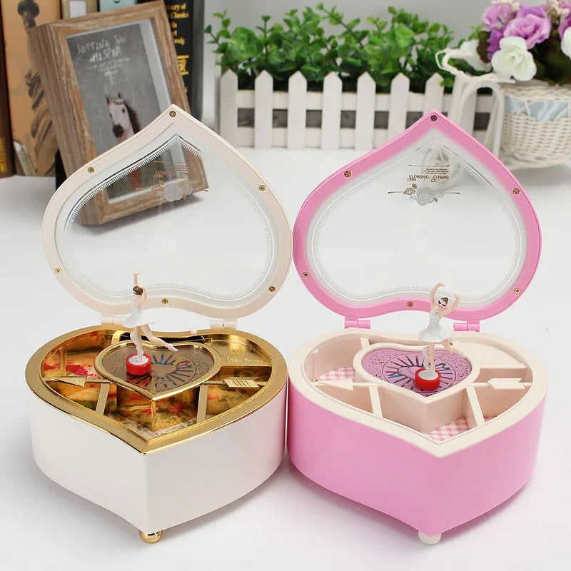 Music Jewellery Box Heart Shape Dancing Ballerina Gift for Girls Valentine's Day Hand Crank Music Box Mechanism Gift