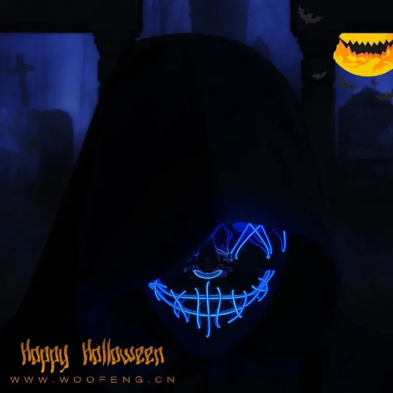 Hot Sale Halloween Glowing Scary Face Mask Luminous LED Purge Mask Neon Light Up Horror Party Mask Cosplay Costume Supplies