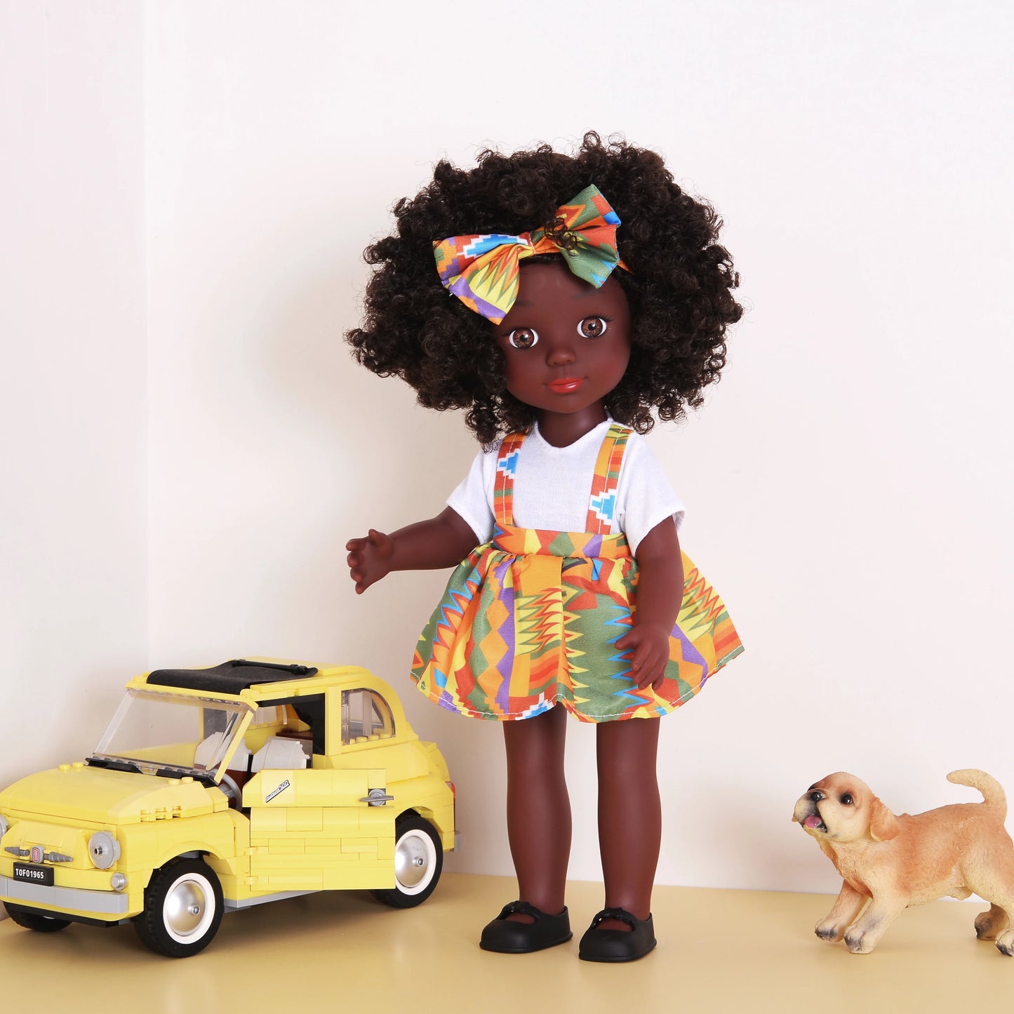 One Piece 14 Inch American African Black Doll With Curly Hair - Perfect Gift for Girls on Birthday - Full Set Included