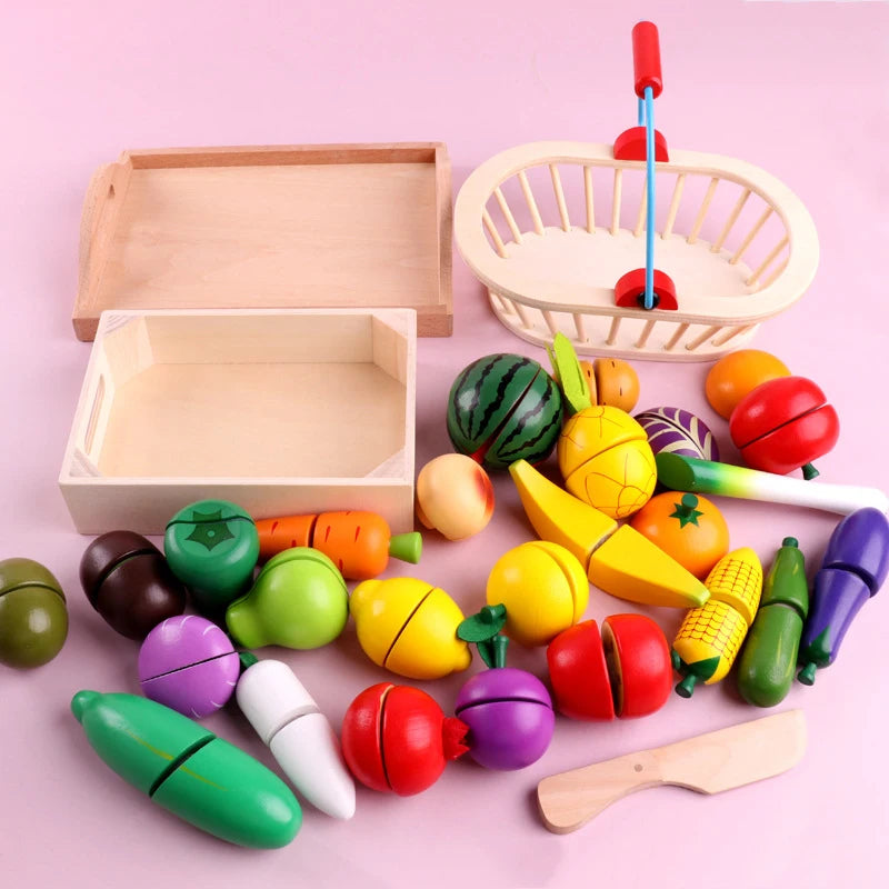 1Pcs Fruit Cutting Educational Toys Wooden Paste Stickers Vegetable Fruit Cutting Kitchen Toy Educational Toy for Children Gift