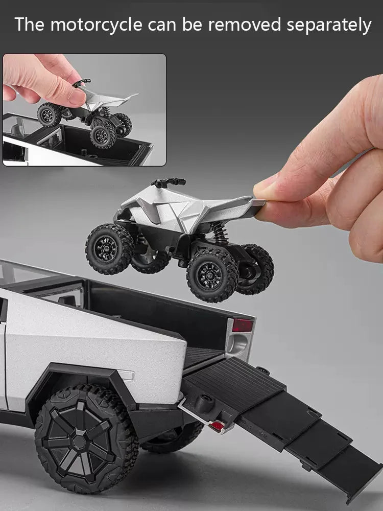 1:24 Tesla Pickup Model Alloy Car Simulation Off-Road Vehicle Sound and Light Pull Back Toy Car Boy Collection Decoration Gift