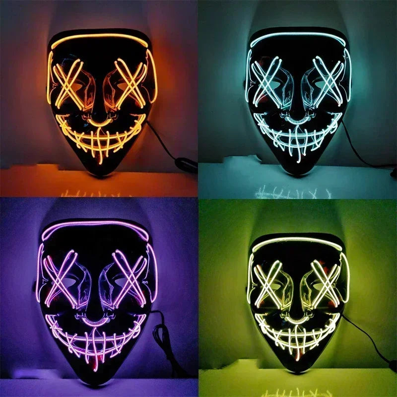 Halloween Scary Glowing Mask, Wireless LED Luminous Purge Mask, Horror Neon Light UpCosplay Party Masks, Fstival Funny Mask