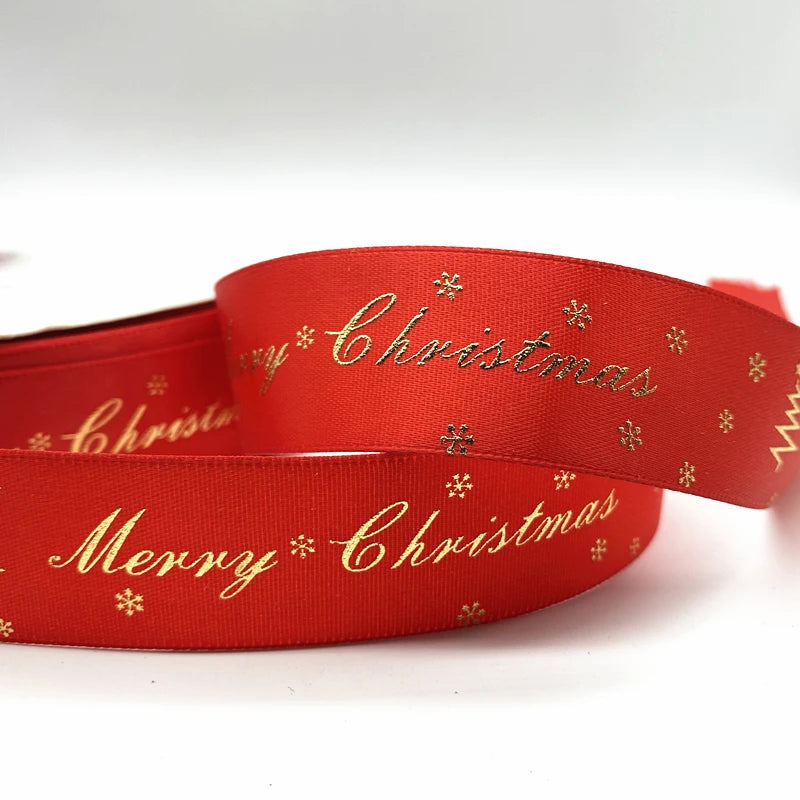 10mm 15mm 25mm Christmas 5yards Ribbon Printed Merry Christmas Ribbon for Handmade Design Christmas Decoration Gift Packing