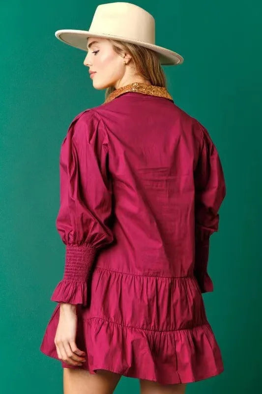 Sequin Christmas Women's Shirt Dress Outfit Holiday Nutcracker Tiered Dress Sweatshirt Dress Long Sleeve Tiered Mini Sundress