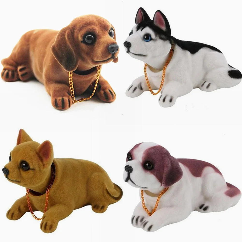 Car Ornament Nodding Dog Creative Shaking Head Puppy Dog Car Dashboard Doll Bobblehead Dog Toy Lucky Gold Chain Rocking Head Dog