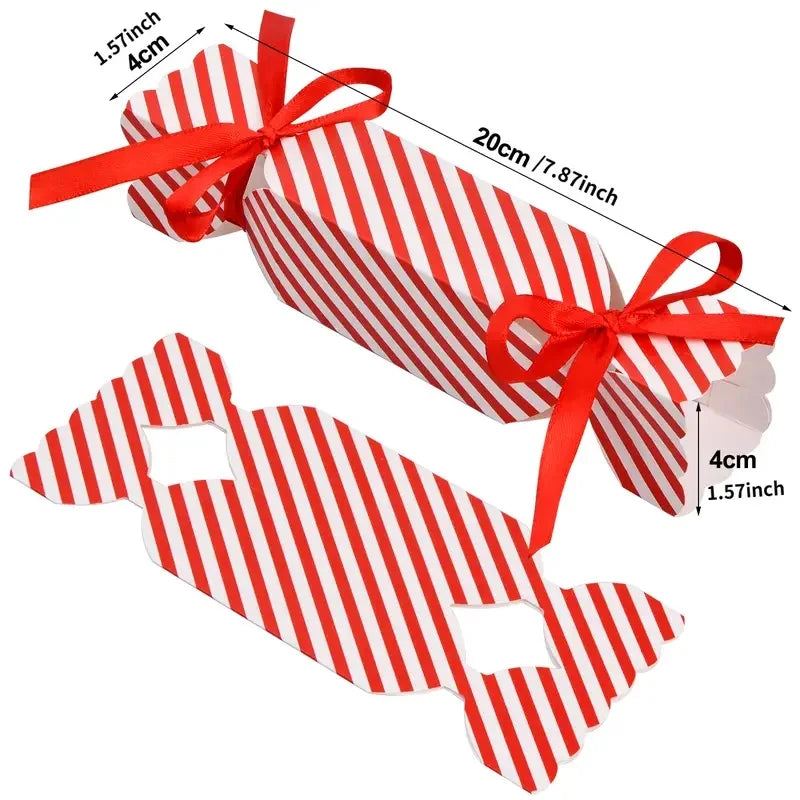 10pcs Candy Box for Christmas With Ribbons DIY Sweets Chocolate Cookies Decoration Party Gift Xmas Wedding Paper Packaging Boxes