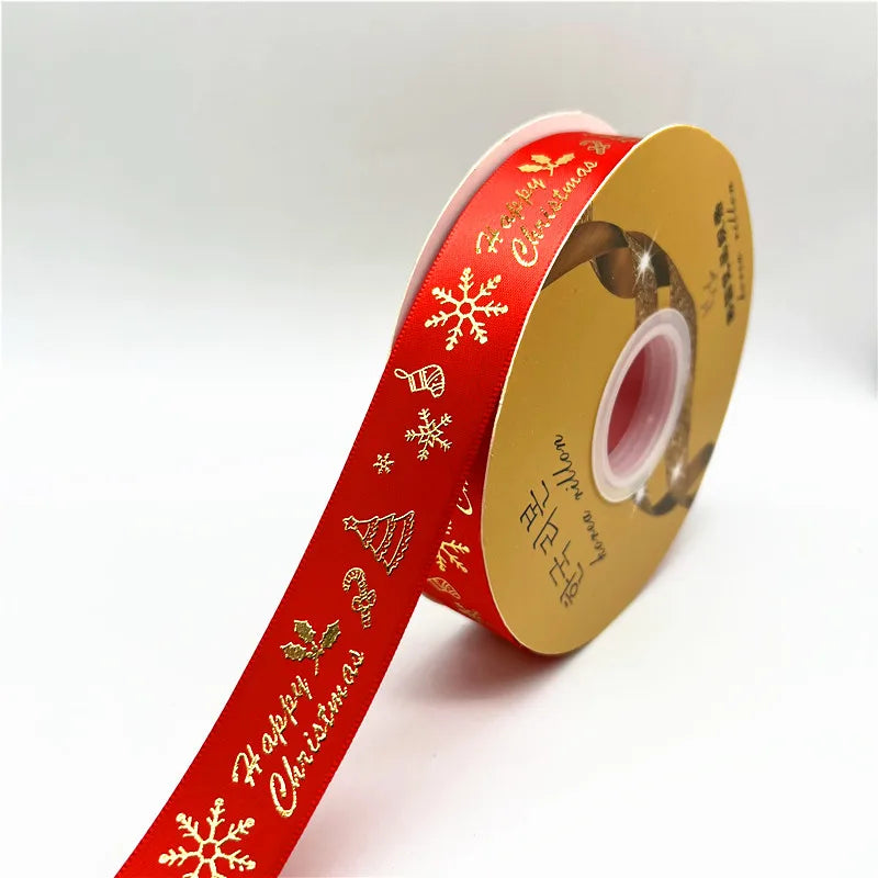 5yards 25mm Christmas Ribbon Printing Polyester Ribbon for Handmade Bow Party Christmas Decorations DIY Christmas Gift Wrapping