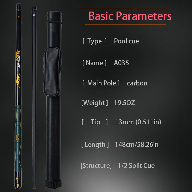 Professional Carbon Billiard Cue Stick 13mm Tip Leather Shaft Leopard Pattern Design With Cue Case for 9 Ball and Carom Billiard