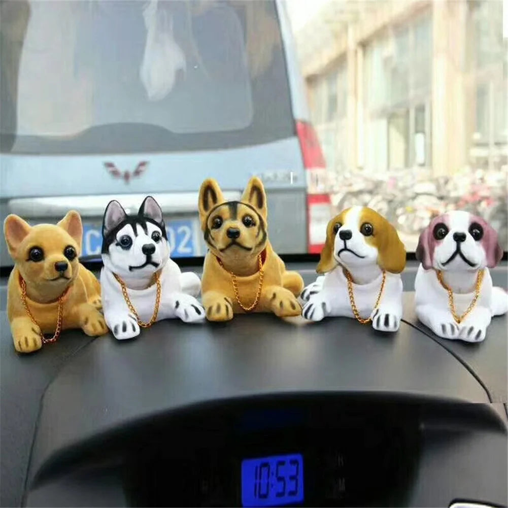 Car Ornament Nodding Dog Creative Shaking Head Puppy Dog Car Dashboard Doll Bobblehead Dog Toy Lucky Gold Chain Rocking Head Dog