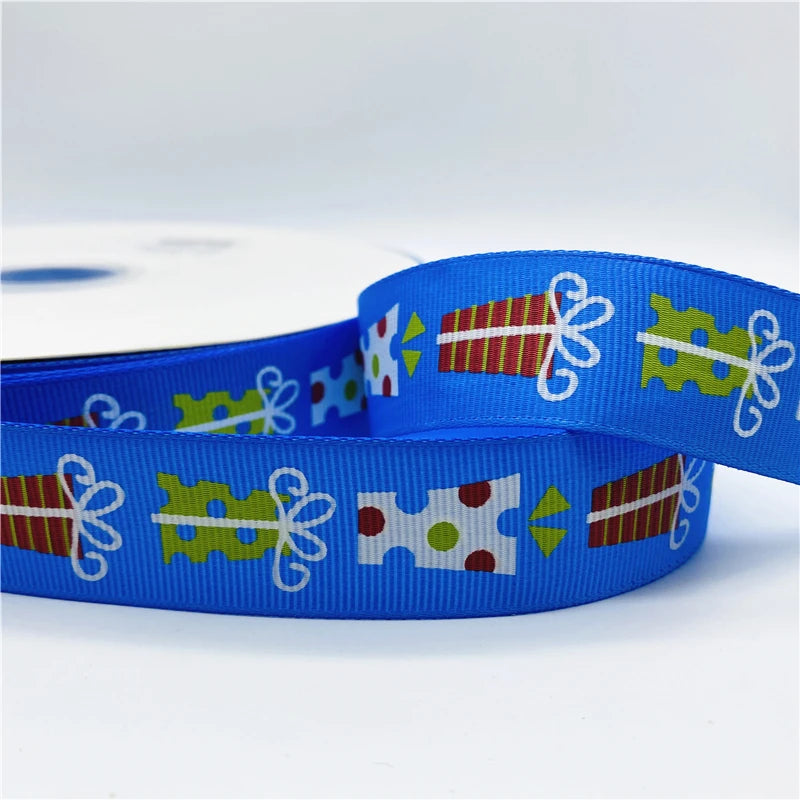 5yards/Lot 25mm Christmas Decor Grosgrain Ribbon Printed Christmas Ribbon for Handmade Design Christmas Decoration Sewing Fabric