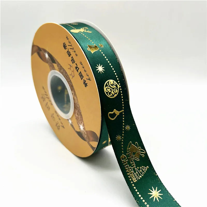 5yards 25mm Christmas Ribbon Printing Polyester Ribbon for Handmade Bow Party Christmas Decorations DIY Christmas Gift Wrapping