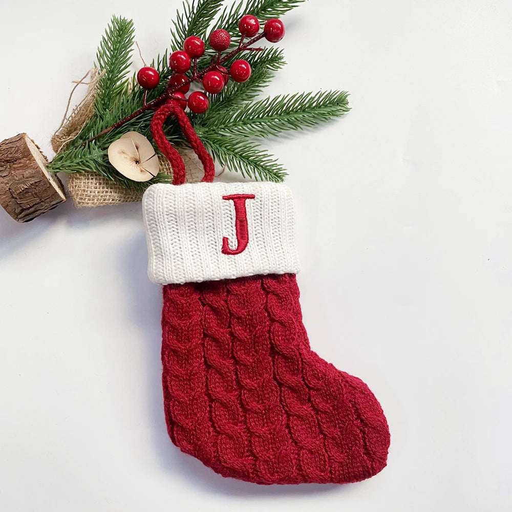 Christmas Socks Snowflake Alphabet Letters Christmas Knitting Stocking Christmas Tree Pendant Decoration for Home Xmas Gift 2024