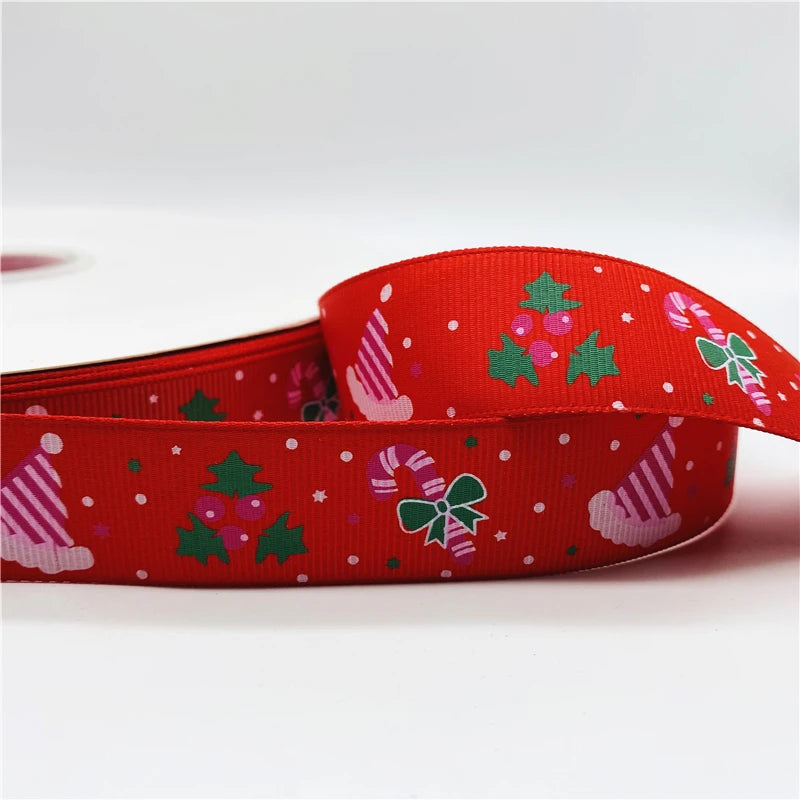 5yards/Lot 25mm Christmas Decor Grosgrain Ribbon Printed Christmas Ribbon for Handmade Design Christmas Decoration Sewing Fabric