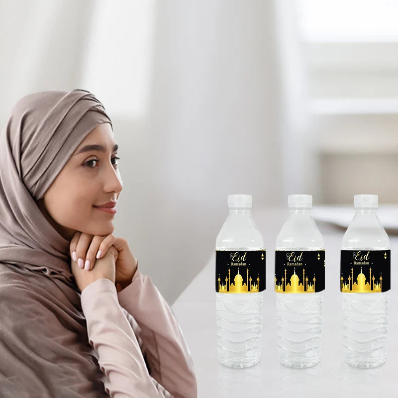 10/20pcs Eid Mubarak Bottle Wrapper Paper Sticker Ramadan Kareem Festival Party Supplies Water Bottle Cover Eid Al-Fitr Decor