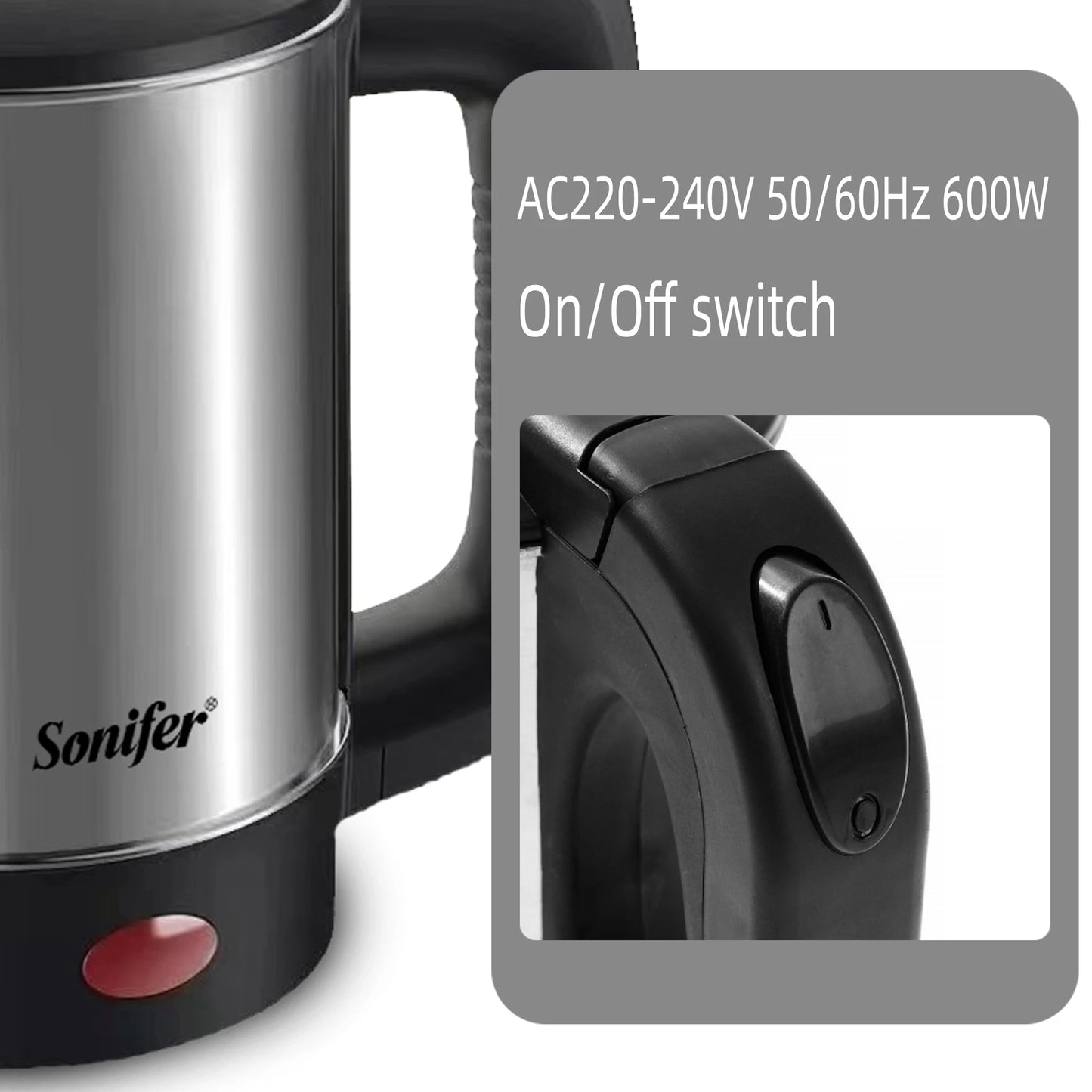 0.5L Mini Electric Kettle Tea Coffee Stainless Steel 600W Portable Travel Water Boiler Pot for Hotel Family Trip Sonifer
