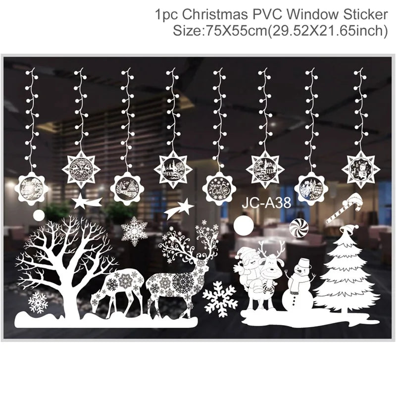 Christmas Wall Window Stickers Marry Christmas Decoration for Home 2024 Christmas Ornaments Xmas Navidad Gift New Year 2025