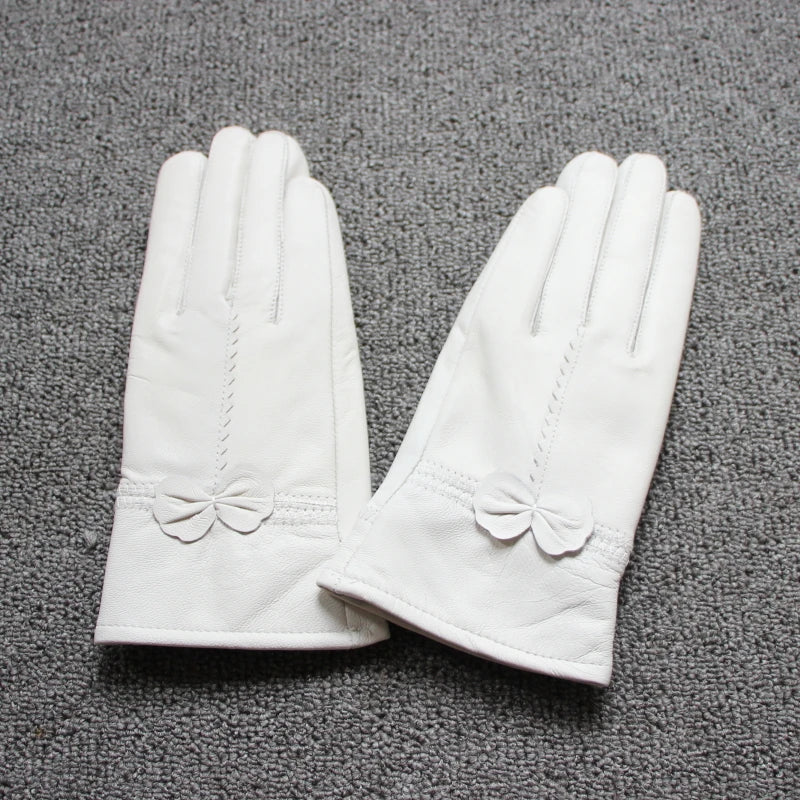 2020 Women's Genuine Leather Gloves Red Sheepskin Gloves Autumn and Winter Fashion Female Windproof Gloves
