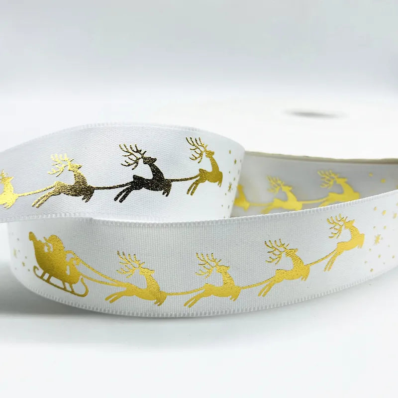 5yards 10mm 15mm 25mm Christmas Ribbon Printed Christmas Polyester Ribbon for Handmade Design Christmas Decoration Gift Packing