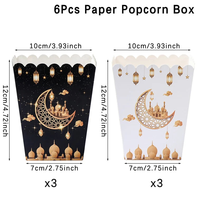 EID Popcorn Box Candy Bag Biscuit Gift Box Ramadan Decorations for Home 2024 EID Mubarak Islamic Muslim Party Decor Eid Al-Fitr