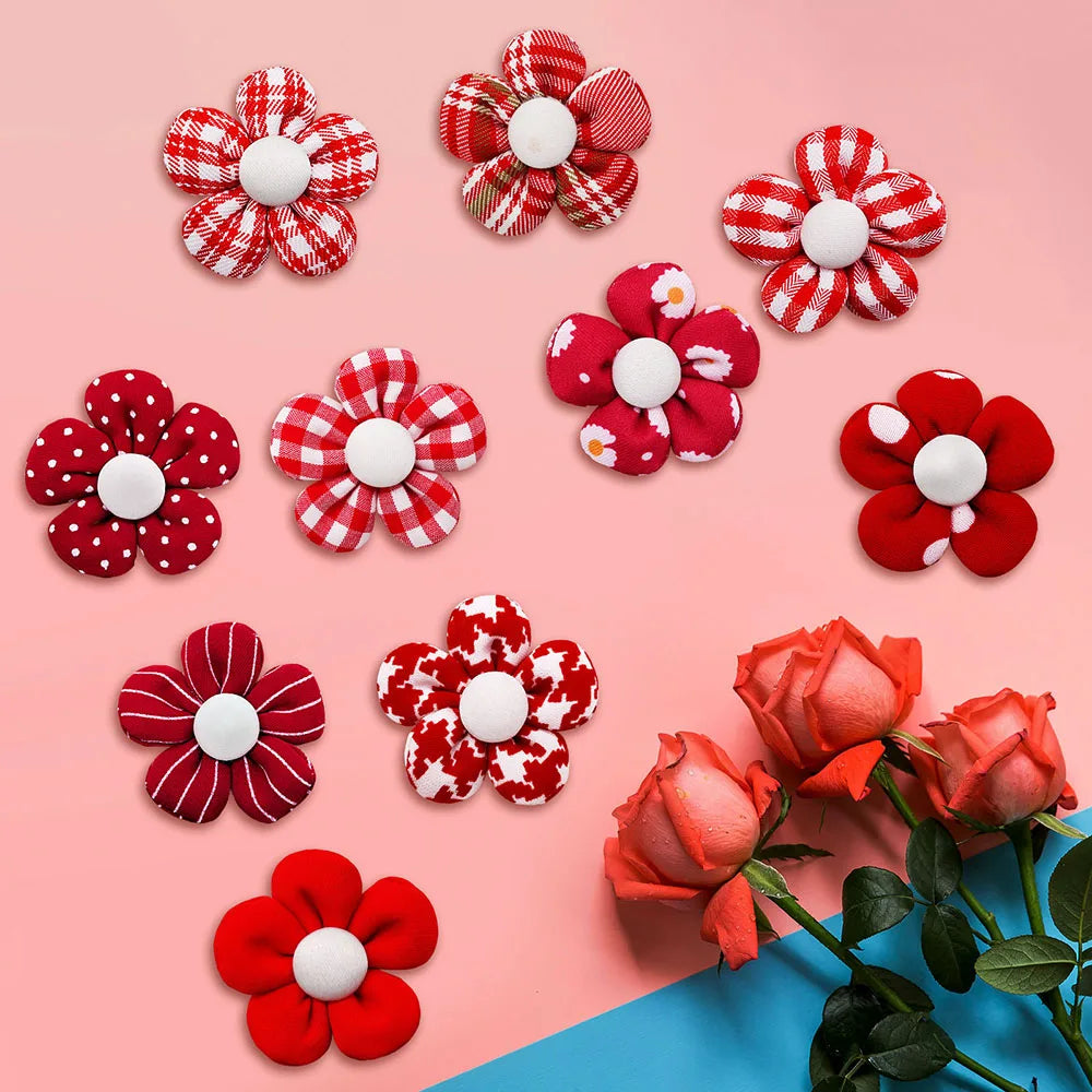 10/20pcs Flower Dog Hair Bow Red Style Valentine's Day Decorate Dog Bowknot With Rubber Bands for Small Dog Puppy Accessories