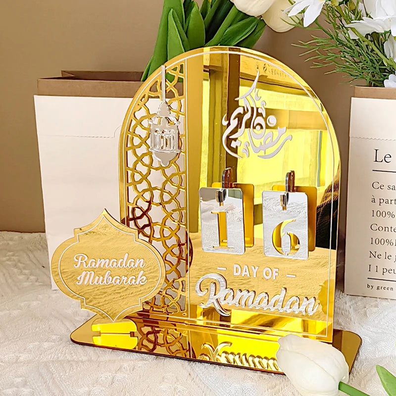 Acrylic Ramadan Countdown Calendar Gifts Day of Ramadan Calendar With Replacing Number 2024 Eid Mubarak Home Decoration Ornament