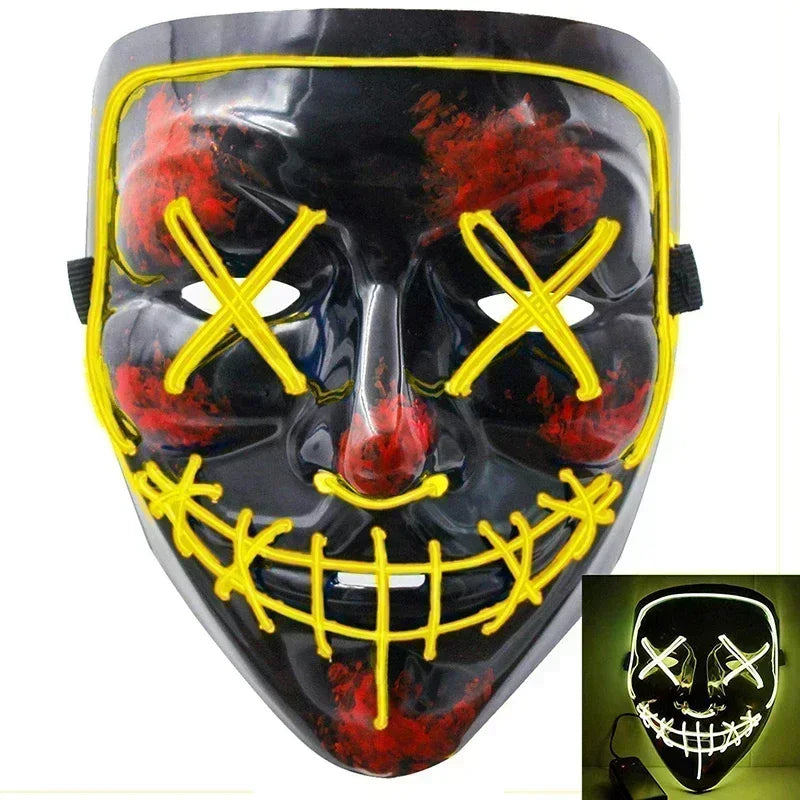 Halloween Scary Glowing Mask, Wireless LED Luminous Purge Mask, Horror Neon Light UpCosplay Party Masks, Fstival Funny Mask