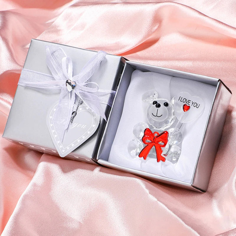 Valentines Day Gift I Love You Crystal Bear Artificial Rose Flowers Teacher Mothers Day Wedding Birthday Party Gifts for Guests