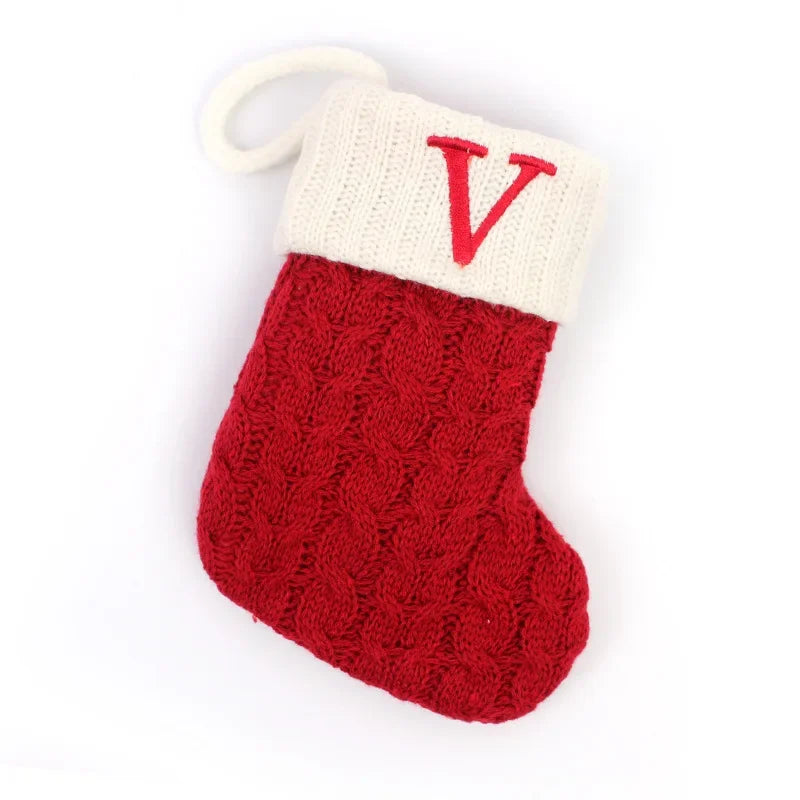 Merry Christmas Socks Red Snowflake Alphabet Letters Christmas Stocking Christmas Tree Pendant Decorations for Home Xmas Gift