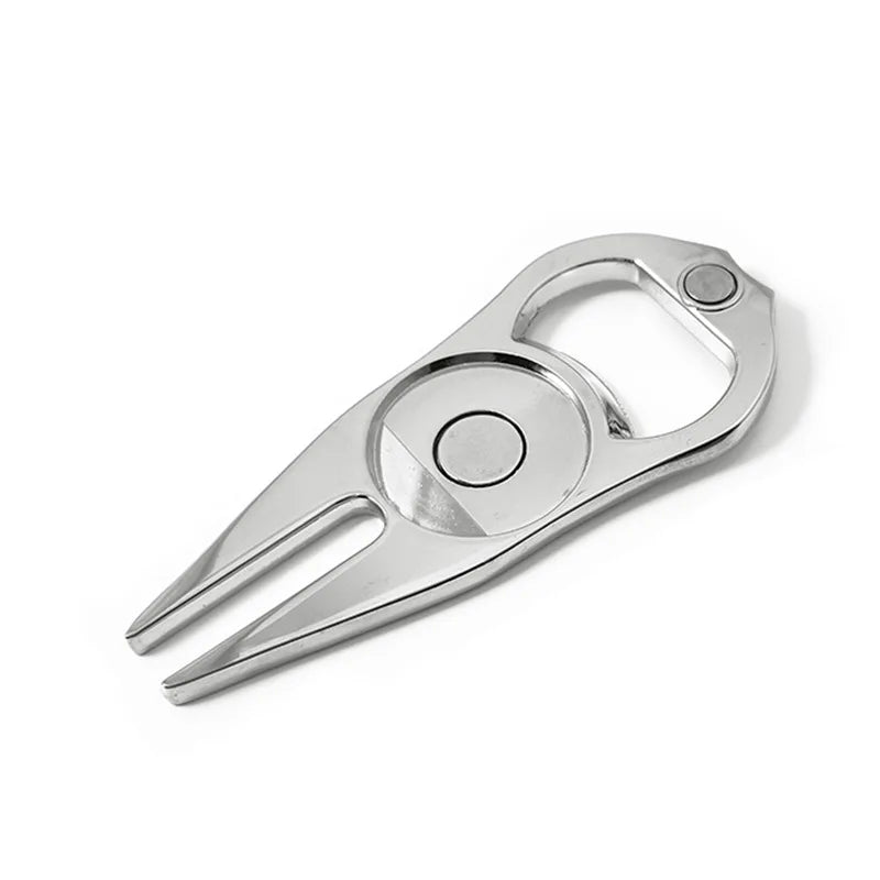 Golf Pitchfork Repair Tool, Pitch Groove Cleaner, Stainless Magnetic Ball Marker, Bottle Opener, Golf Accessories, 1Pc