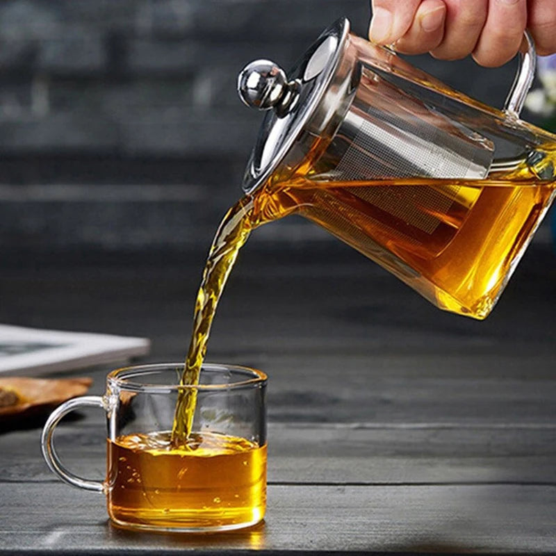 Heat Resistant Glass Teapot With Stainless Steel Infuser Heated Container Tea Pot Good Clear Kettle Square Filter Baskets