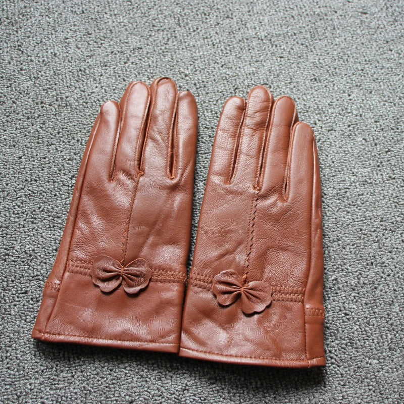 2020 Women's Genuine Leather Gloves Red Sheepskin Gloves Autumn and Winter Fashion Female Windproof Gloves