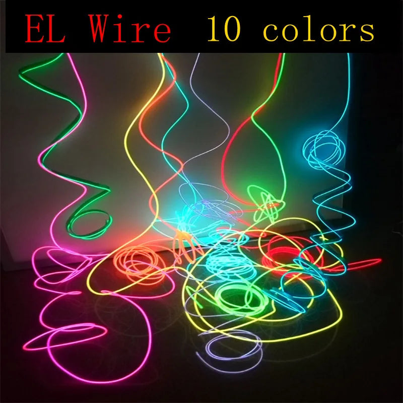 Glow EL Wire Cable LED Neon Christmas Dance Party DIY Costumes Clothing Luminous Car Light Decoration Clothes Flexible Light