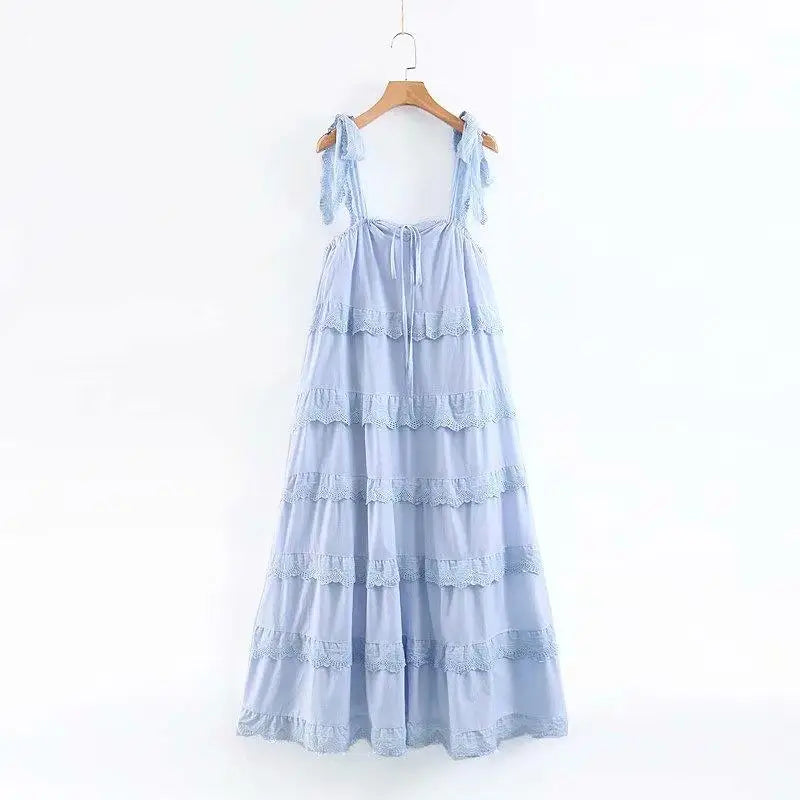 KHALEE YOSE White Summer Long Dress Boho Holiday Dresses Womens Cotton Lace Off the Shoulder Chic Strappy Layer Sexy Beach Dress