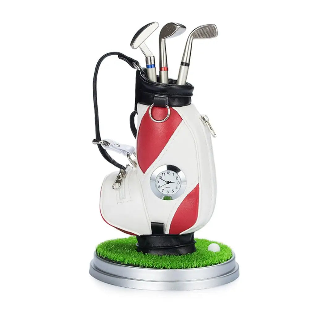 Golf Car With Pen and Watch Novelty Gifts With 3 Pieces Aluminum Pen Golf Bag Pencil Holder Golf Souvenirs Golf Accessories