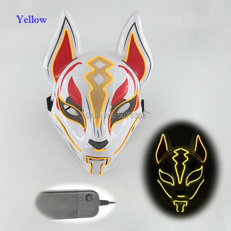 Anime Expro Decor Japanese Fox Mask Neon Led Light Cosplay Mask Game Theme Party Cos Dance DJ Payday Costume Props