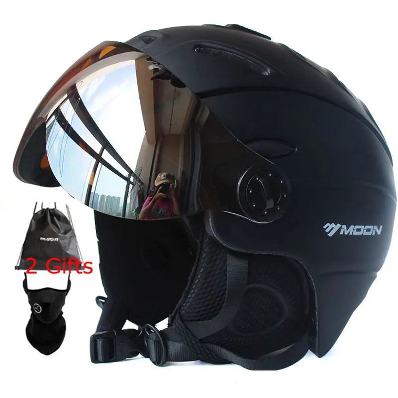 MOON Professional Half-Covered Ski Helmet Integrally-Molded Sports Man Women Snow Skiing Snowboard Helmets With Goggles Cover