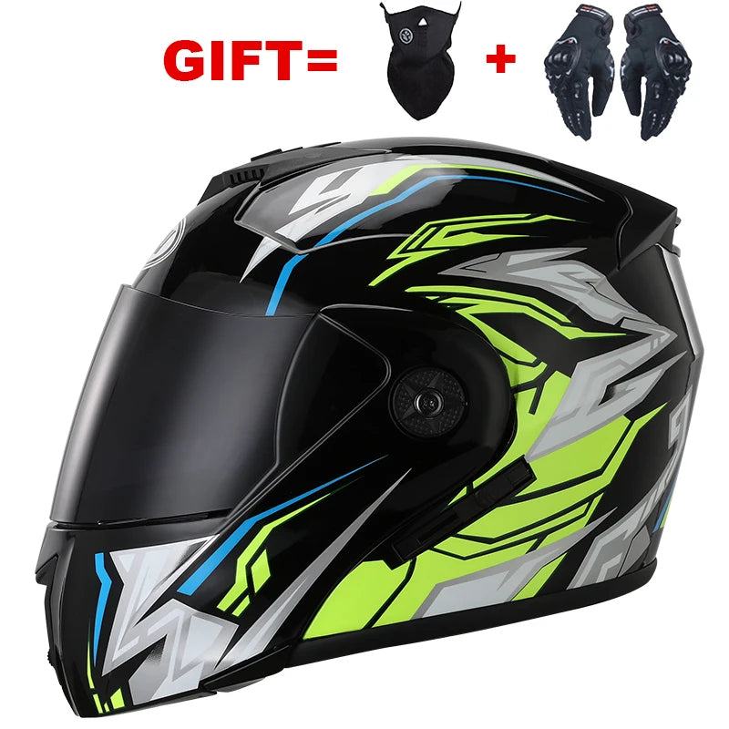 2 Gifts Unisex Racing Motorcycle Helmets Modular Dual Lens Motocross Helmet Full Face Safe Helmet Flip Up Cascos Para Moto Kask