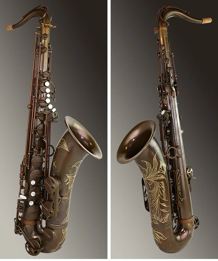 Aisiweier Brand Tenor Saxophone Professional B Flat Antique Copper Saxofone Musical Instruments Simulation Inscription Carved