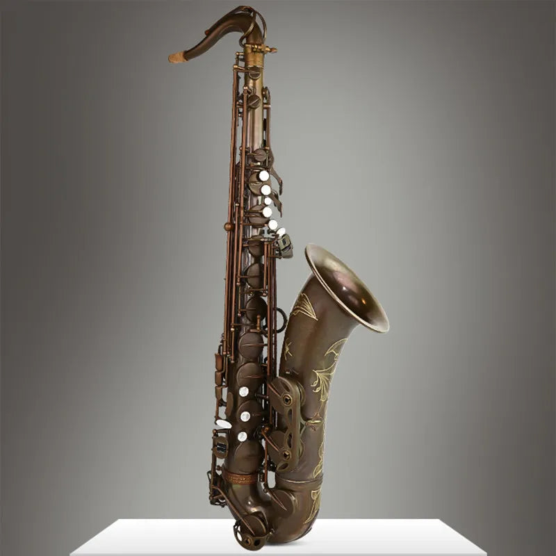 Aisiweier Brand Tenor Saxophone Professional B Flat Antique Copper Saxofone Musical Instruments Simulation Inscription Carved