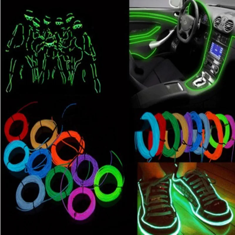 Glow EL Wire Cable LED Neon Christmas Dance Party DIY Costumes Clothing Luminous Car Light Decoration Clothes Flexible Light