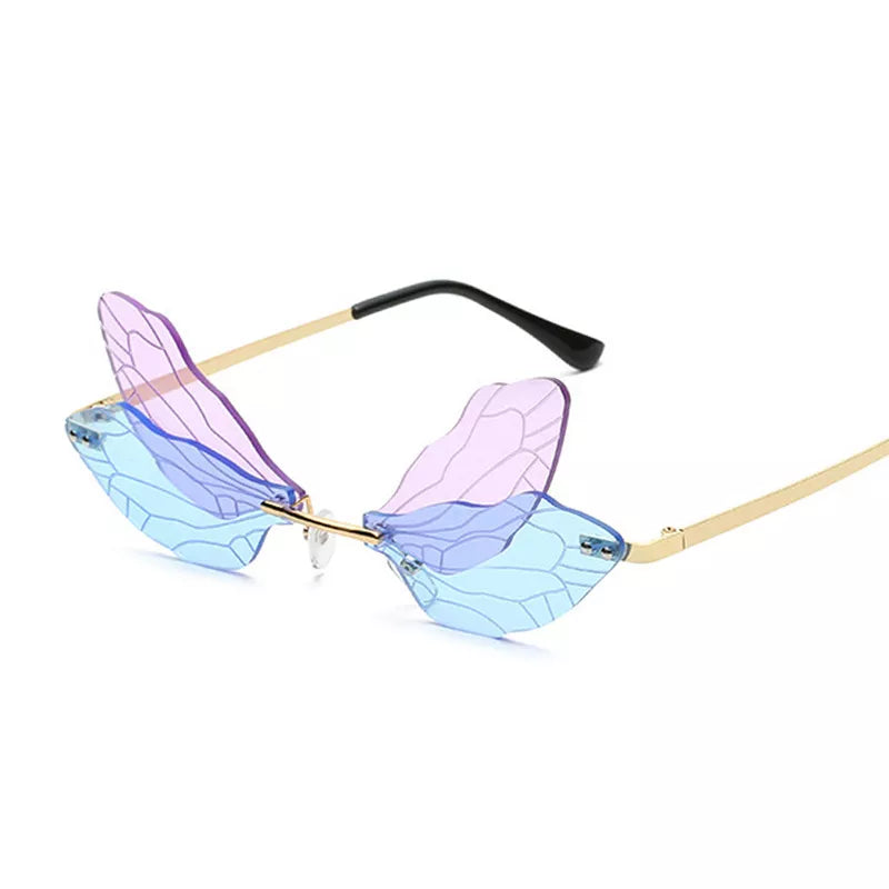 Colorful Dragonfly Rimless Sunglasses Woman Brand Designer Luxury Sun Glasses Female Party Personality Fashion Oculos De Sol
