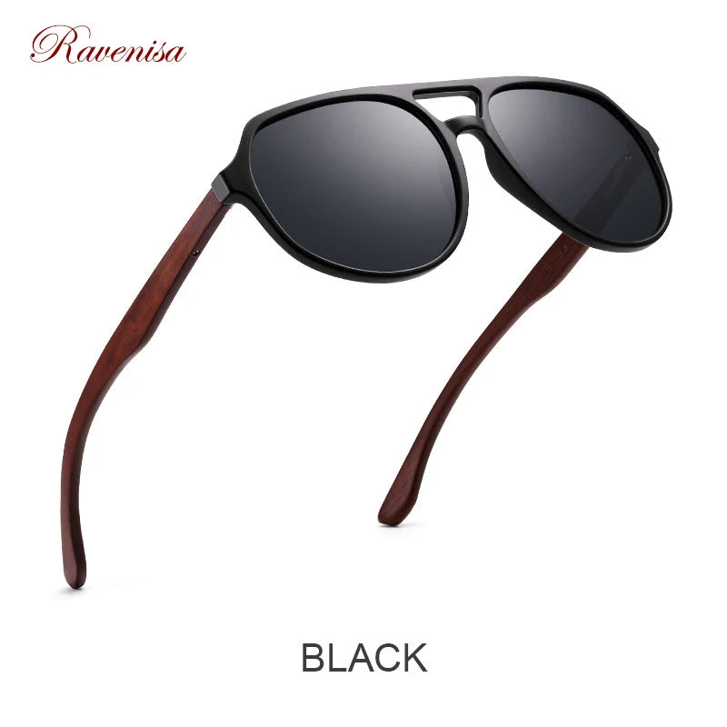 Ravenisa Wood Sunglasses Women UV400 Polarized Pilot Plastic Frame Sun Glasses Fishing Driving Sunglasses