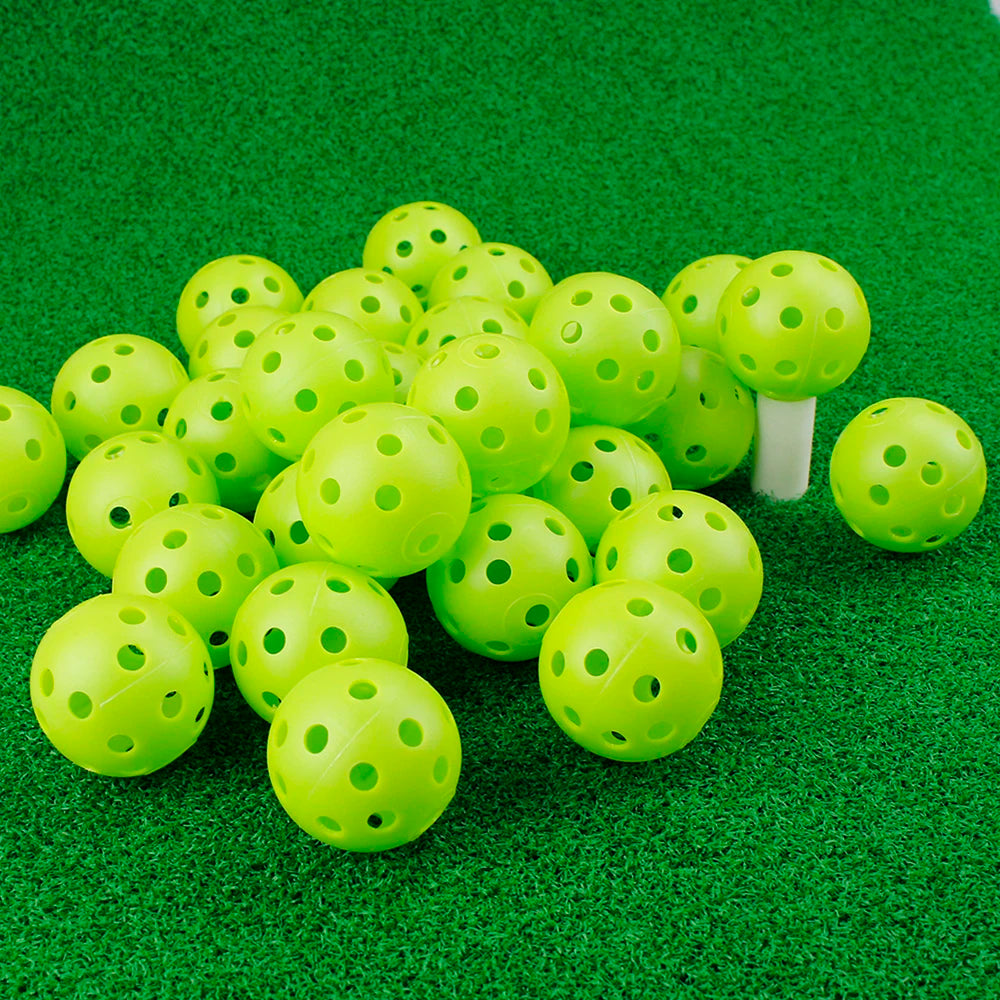 24Pcs/Bag 42MM Practice Golf Ball Perforated Color Indoor Airflow Plastic Golf Balls Training Toy Ball Good for Your Pets