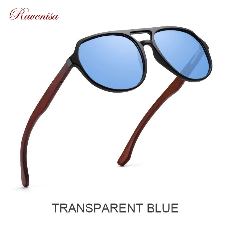 Ravenisa Wood Sunglasses Women UV400 Polarized Pilot Plastic Frame Sun Glasses Fishing Driving Sunglasses