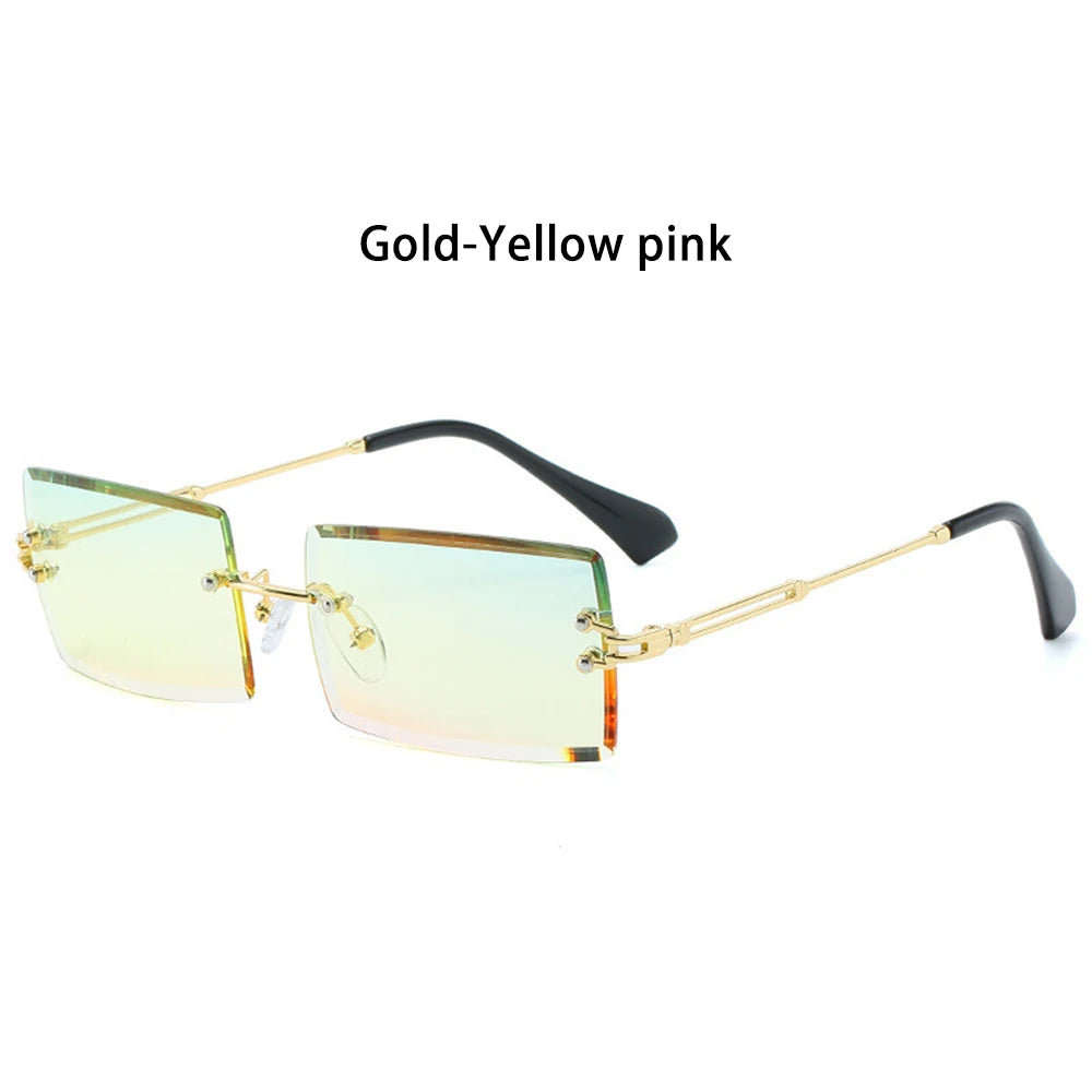 Fashion Popular Rimless Small Rectangle Sunglasses Women Men 2020 Shades Alloy Metal Glasses UV400 Eyewear