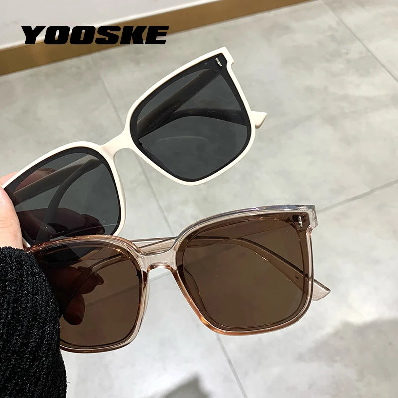 YOOSKE Classic Vintage Square Sunglasses Women Oversized Sunglass Woman Men Retro Black Sun Glasses Shades Goggle