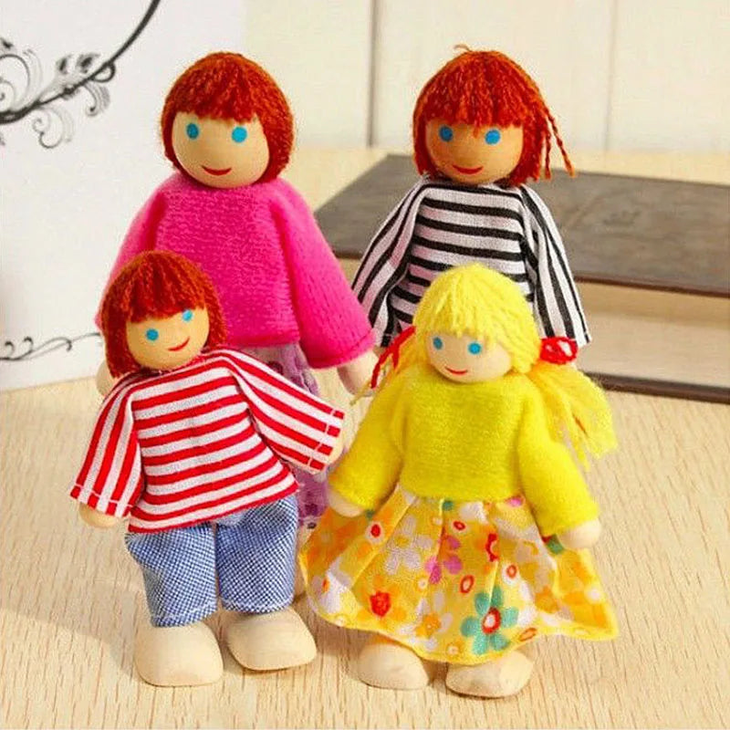 New Wooden Furniture Miniature Toy Mini Wood Dolls Family Doll Kids Children House Play Toy Boys Girls Gifts