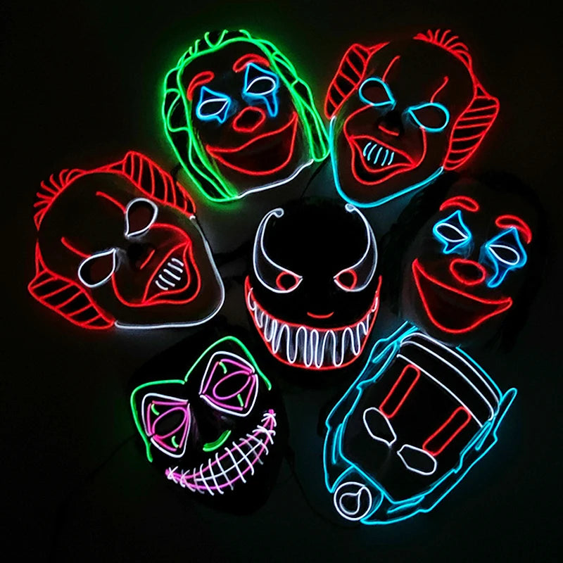 Horror Halloween Neon Mask Clown Mask Cosplay Party Costume Supplies Led Mask Masque Masquerade Party Masks Glow in the Dark